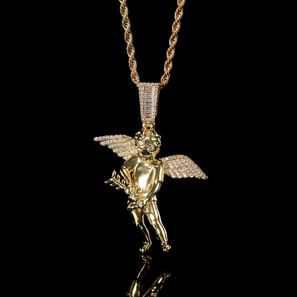 1fe2535e bb4b 40c0 8cb8 571f76882cbc Hip Hop Arrow Wearing Wine Bottle Angel Pendant Real Gold Electroplated Copper Necklace