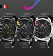 Trend casual double men's watch LED Japan imported movement belt quartz watch