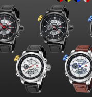 Trendy casual double men's watch Waterproof high quality belt electronic quartz watch