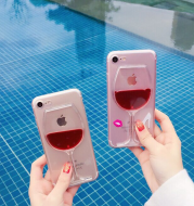 3D Hot Red Wine Liquid Glass Lips Transparent Sand Transparent Phone Case Cover For iphone X 4 4S 5 5S SE 6 6 s 7 8 BEYOND Hard Back Cover