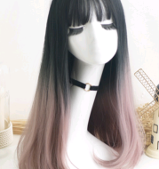 New wig female hair gradient fashion long straight hair set air bangs chemical fiber hood