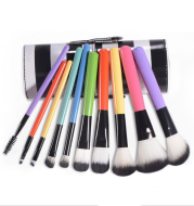 Black and white striped cylinder makeup brush set
