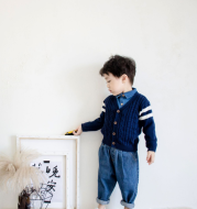Boy's Thick Needle Sweater Cardigan College Style Wool Jacket