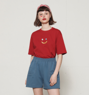 Short-sleeved T-shirt female loose three-color smiley T-shirt