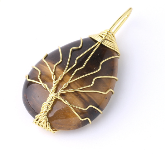 Natural Stone Pendant Gold Color Wire Wrap Gem 3 7562199430157 Natural Stone Pendant Gold Color Wire Wrap Gem