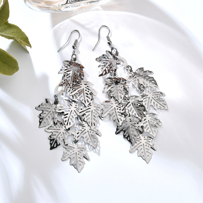 291233559268 Hollow multi-layer maple leaf earrings