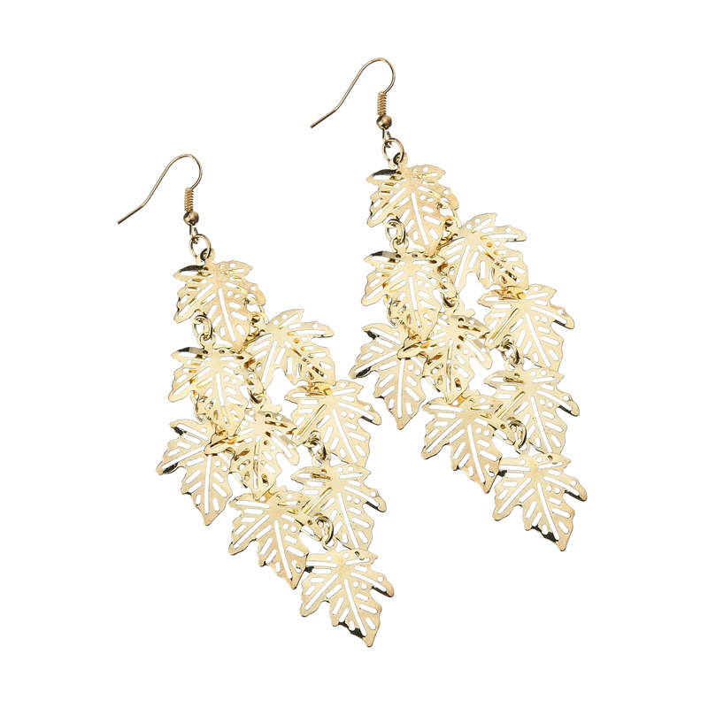 413127629244 Hollow multi-layer maple leaf earrings