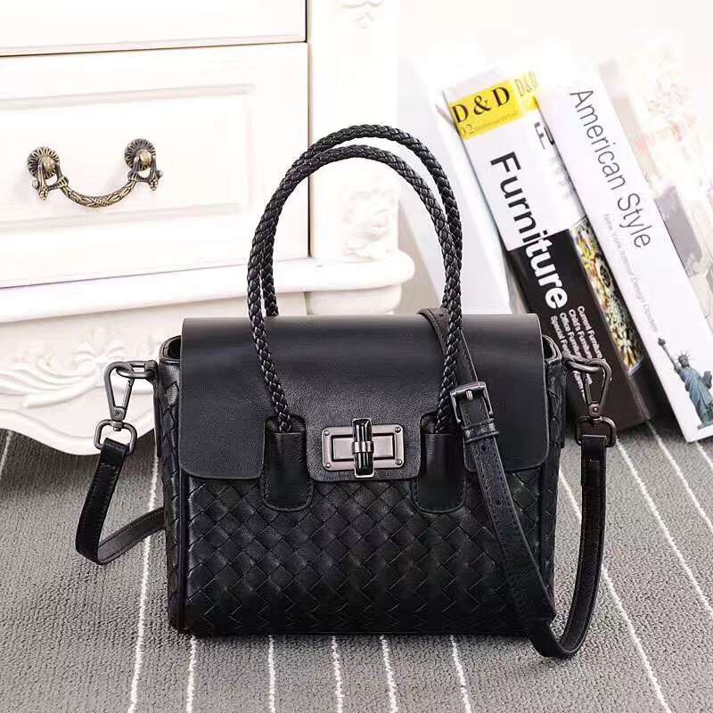 black woven leather handbag