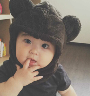 Autumn and winter new children's hat Cartoon bear ears fleece baby warm hooded bib hat