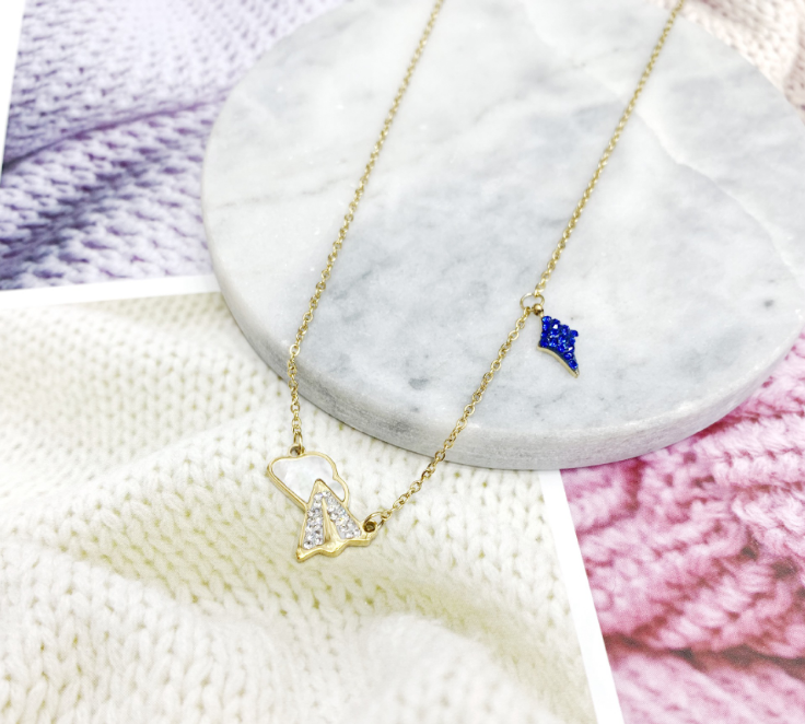 3471972939046 Paper airplane cloud titanium steel necklace