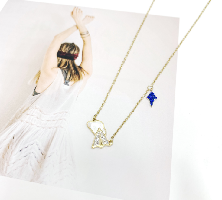 977423248779 Paper airplane cloud titanium steel necklace