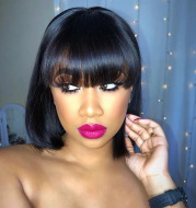Bang Wig Human Hair Straight Pre Plucked Lace Frontal Wig