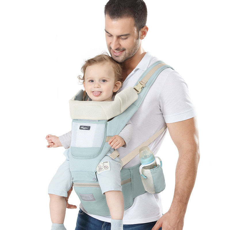 A Father is Caring His Child on Support Carrier Breathe