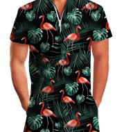 Summer short-sleeve jumpsuit Hawaiian Black Flamingo