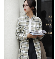 Old fashion big plaid long-sleeved shirt female autumn long loose loose wild look at time