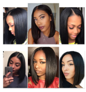 Black bob head European and American wig Short straight hair front lace chemical fiber wig High-grade lace