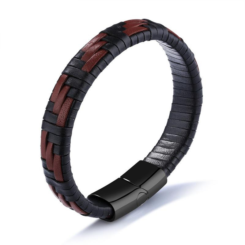 73508581802065 - Black Brown Phase Textile Men's Leather Bracelet