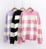 Autumn-winter Korean version of 100 sets of wide moon embroidery girl student knitted sweater Pullover
