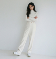 White commuter straight casual loose high waist suit trousers