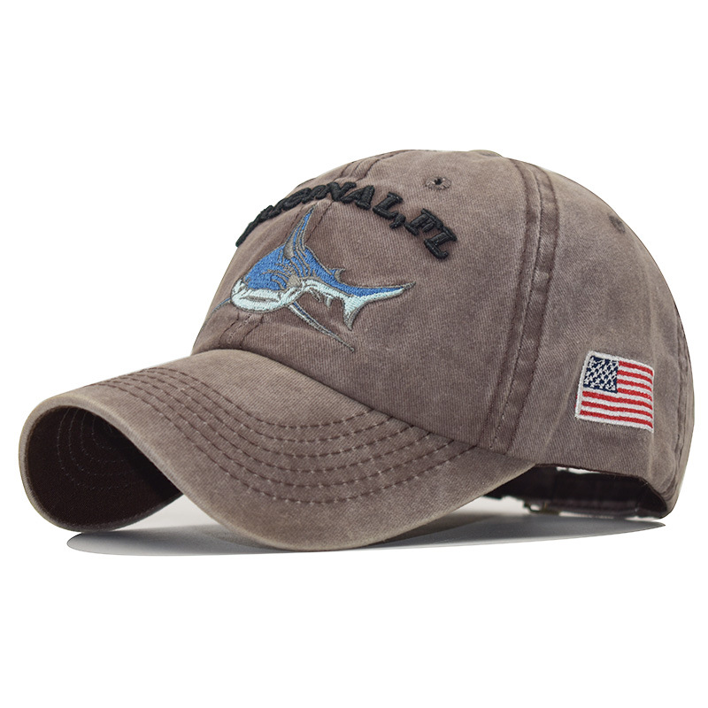 Washed embroidered shark baseball cap CJdropshipping