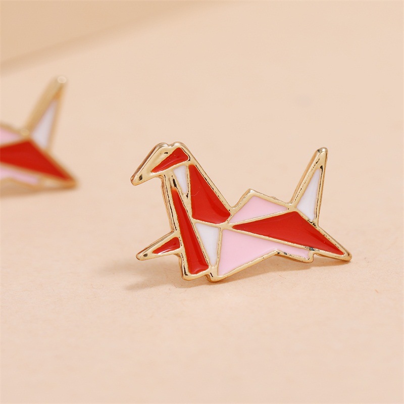 20a3e4de 0905 4c95 80c2 ff9d0abc17d8 Cute Pink Paper Cranes And Crescent Asymmetric Earrings