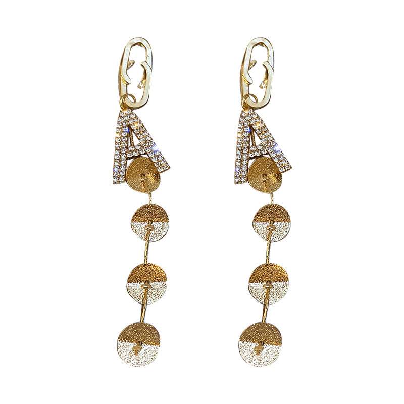 21618926 7c30 40c3 a24f 1bc7e14657a0 Silver Needle With Diamonds And Geometric Letters Tassel Earrings Long