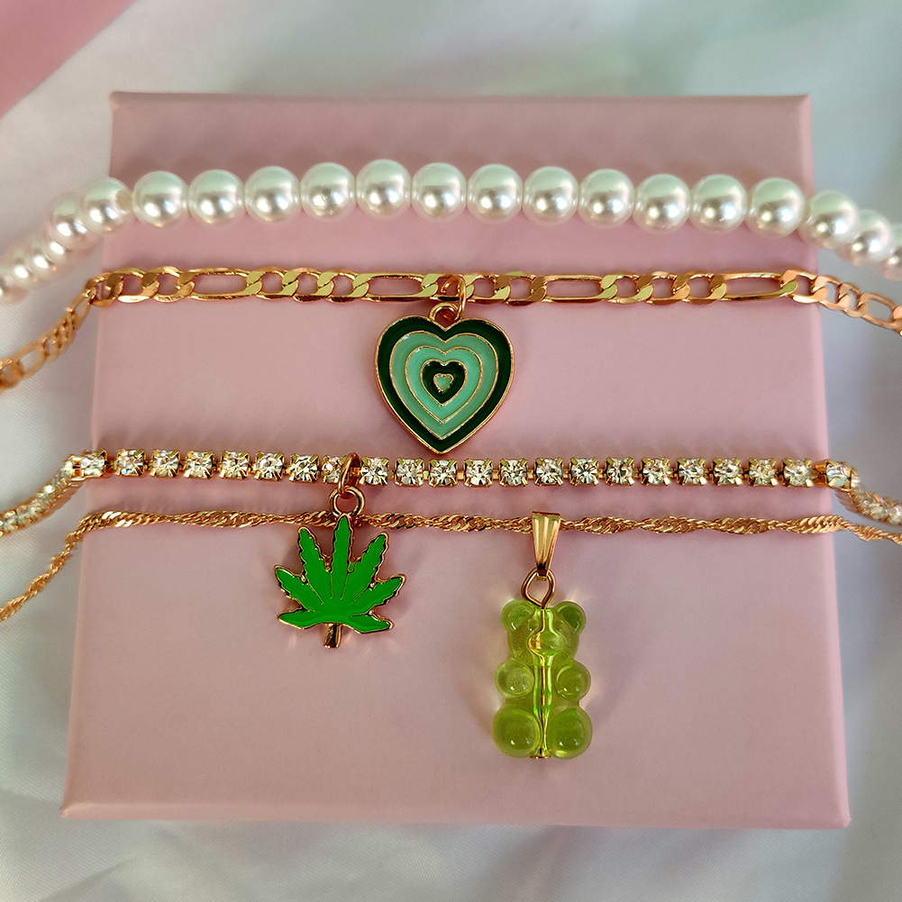 230d9a06 217d 482c 9aac 53531e257a12 Heart Maple Bear Pendant Multilayer Twisted Chain Necklace