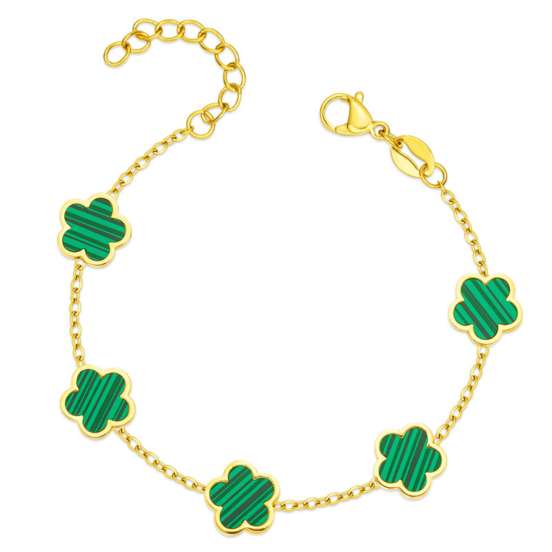 252f9b4a fe11 452e adb7 3cf450c2d464 Small Fresh And Lovely Green Drop Gum Flower Gold Bracelet Jewelry