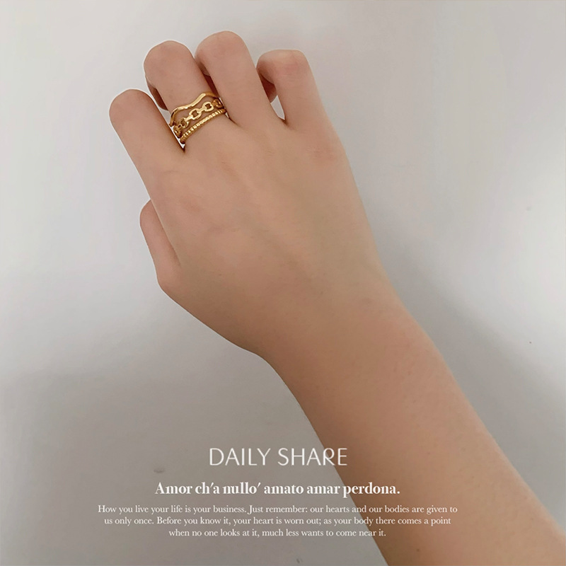 Niche Three-layer Wave Round Beads Stitching Hollow Titanium Steel 18K Gold Plated Simple Personality Ring 4 25cc9c92 f278 4090 a499 f9af52c35bc1 Niche Three-layer Wave Round Beads Stitching Hollow Titanium Steel 18K Gold Plated Simple Personality Ring