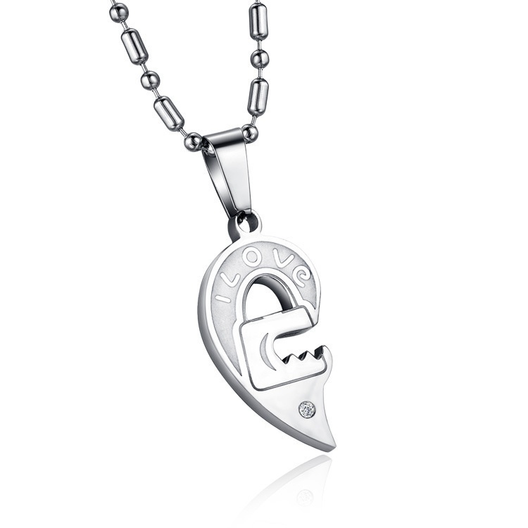 2785acd3 ed59 4e62 9cfb 38cf503d462f Couple Necklace Lock Pair Of Love Shaped Key Titanium Steel Pendant