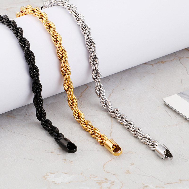 29902675 bad5 47c9 b35f 662c1c0ad2aa Gold Double Color Twist Chain Stainless Steel Bracelet For Men And Women