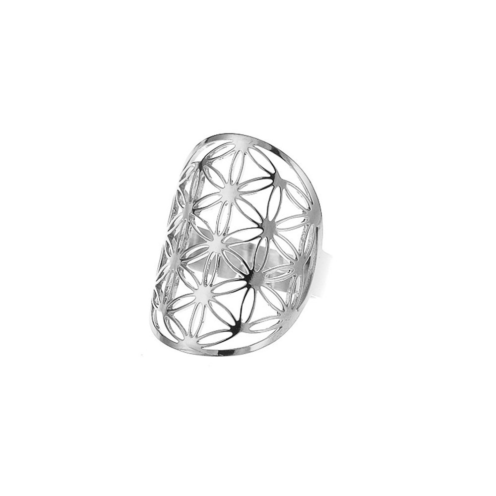 29ddf0f8 0f8b 446f a7d3 63bbc4addac0 Stainless Steel Jewelry Popular Ring Flower Of Life Golden Steel Color Hollow Ring