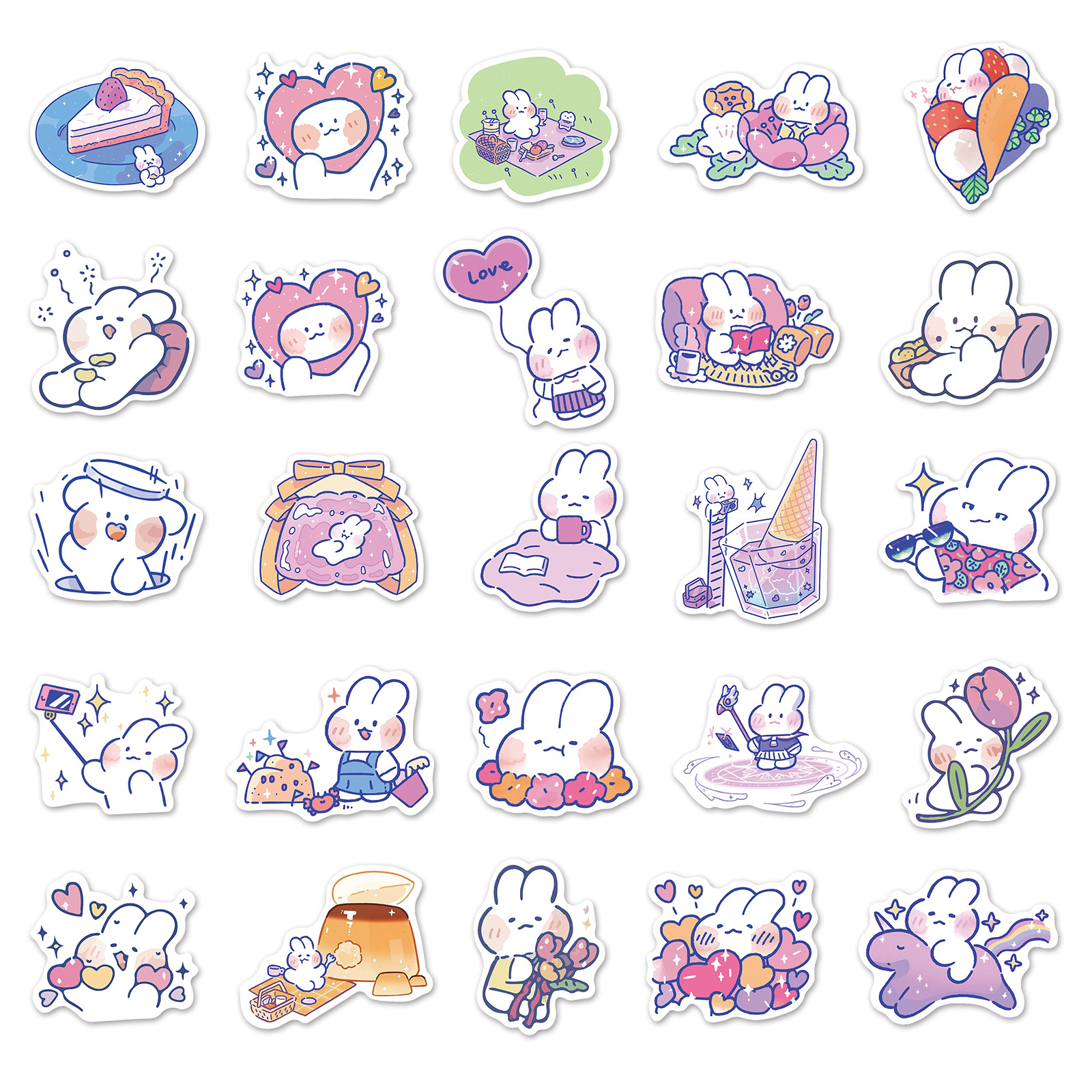 cute Kawaii Bunny Stickers pack Cute Rabbit Stickers pack 50