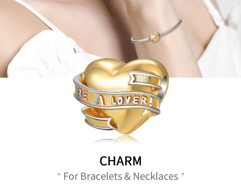2c313cb9 e372 4880 b2e0 bde7f7e9ea12 Ribbon Heart Beads 925 Sterling Silver Gold Plated Beads Women's Bracelet Necklace Diy Accessories
