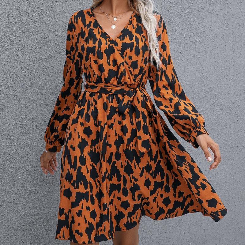 Printed Tie Cross V-neck Long Sleeve Women