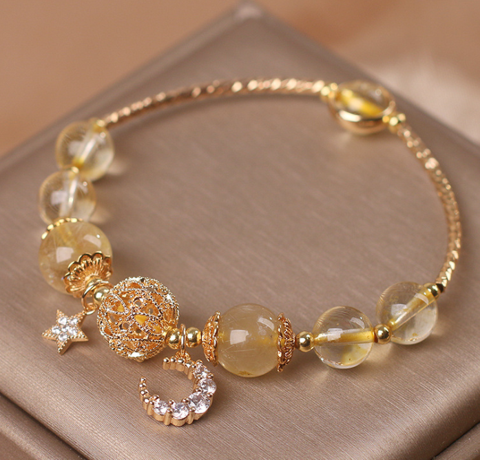 2e7fa882 7043 47c9 896f e8f92ce79c76 Natural Citrine Gold Gem Quartz Bracelet Women's Light Luxury Star Moon Crystal Accessories