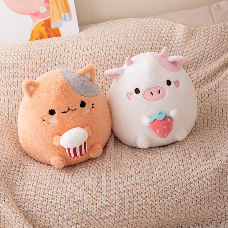 pink cow squishmallow and brown cat Squishmallow 