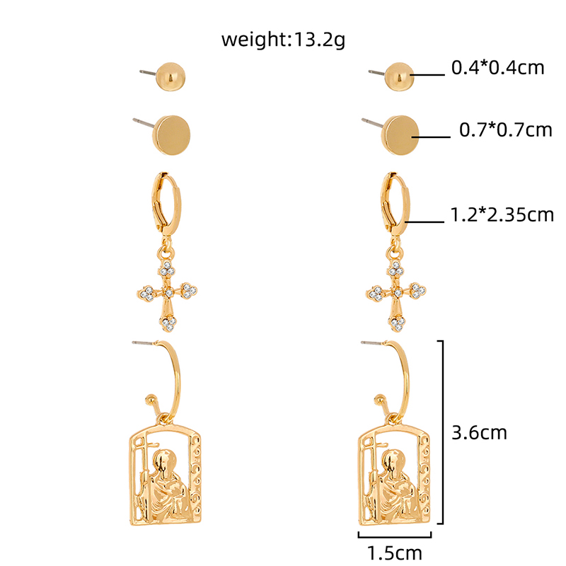2f39548f 86cf 41a4 a8fa 6ed3f738e58e Hot selling hip-hop street accessories in Europe and America, diamond cross portrait tag earrings set earrings