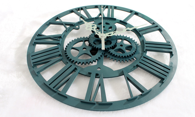 Antique Sapphire Green Retro Gear Wall Clock