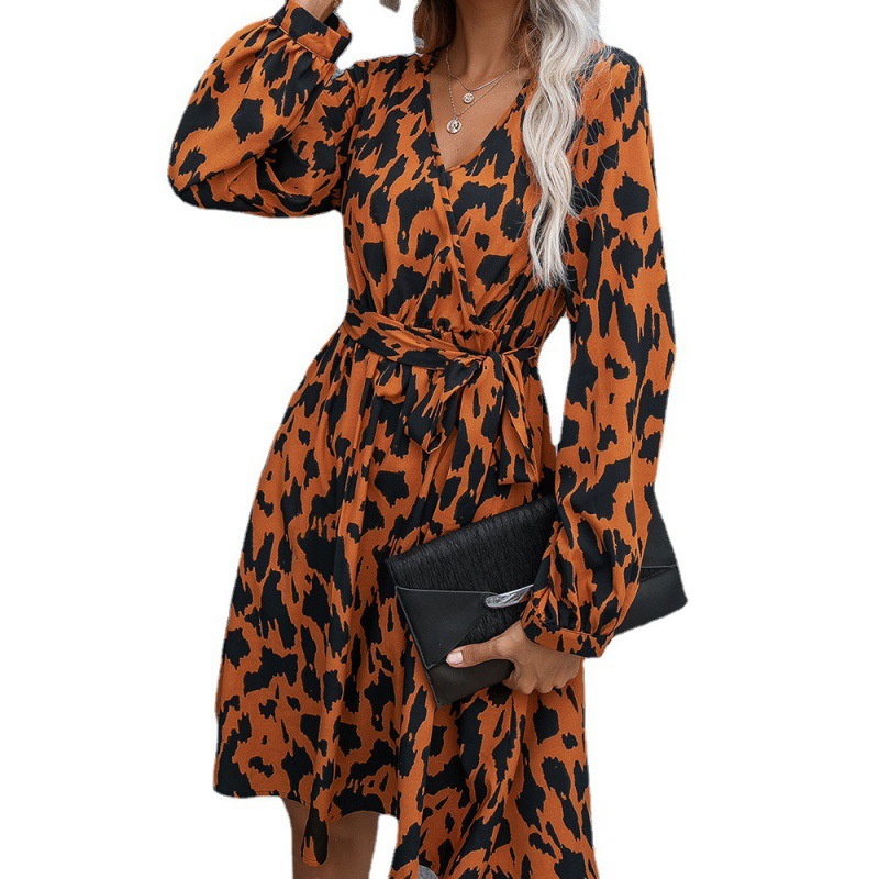 Printed Tie Cross V-neck Long Sleeve Women