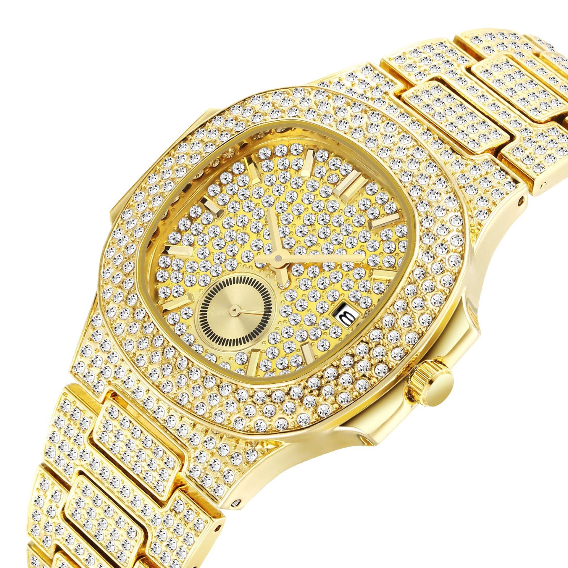 30c7c794 1a38 4664 8cfe 73cf310a915f Hip Hop Full Diamond Dial High-end Gold Full Diamond Men's Quartz Watch