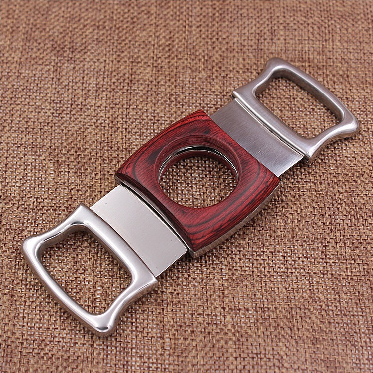 Stainless Steel Thickened Wood Inlaid Cigar Cutter