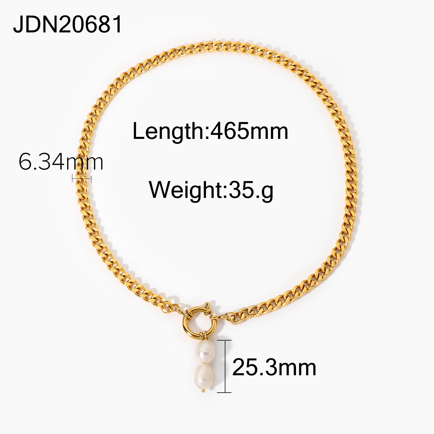 3122f777 b65a 441f 9331 4bfd97e14c59 European And American Stainless Steel 18K Gold Two Pearl Pendant Cuban Link Chain Necklace