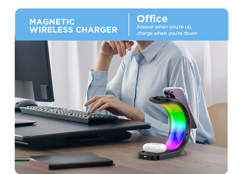 4 In 1 Magnetic Wireless Charger Fast Charging For Smart Phone Atmosphere Light For Airpods Pro I-phone Watch 25