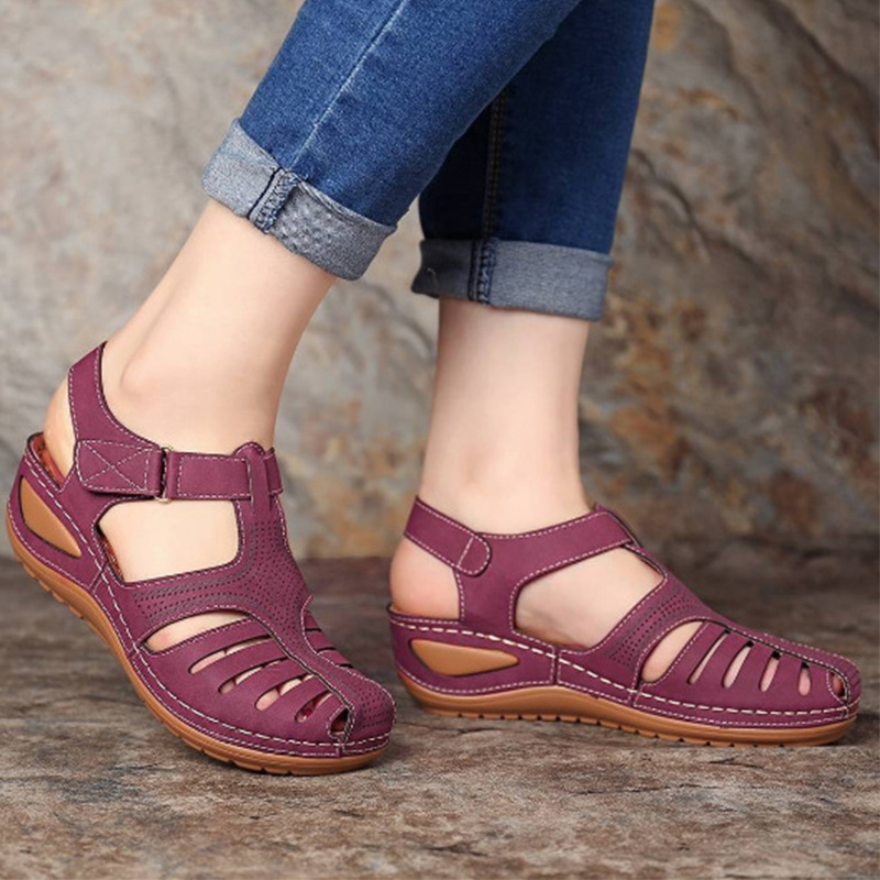 Women's Plus Size Retro Sandals Round Toe Wedge Sandals