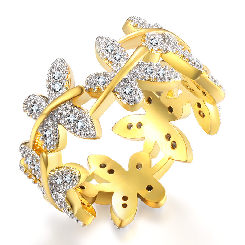 323d7822 0a79 489f a44c 58080983f12c Butterfly Points Female Flower Plated Real Gold Ring