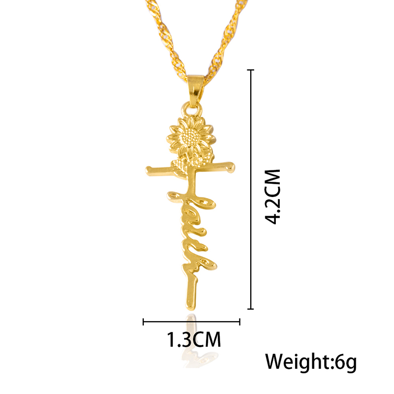 32b7b5d8 a331 4d1a aa13 794d834db28d Gold Sunflower Faith Letter Cross Necklace Jewelry