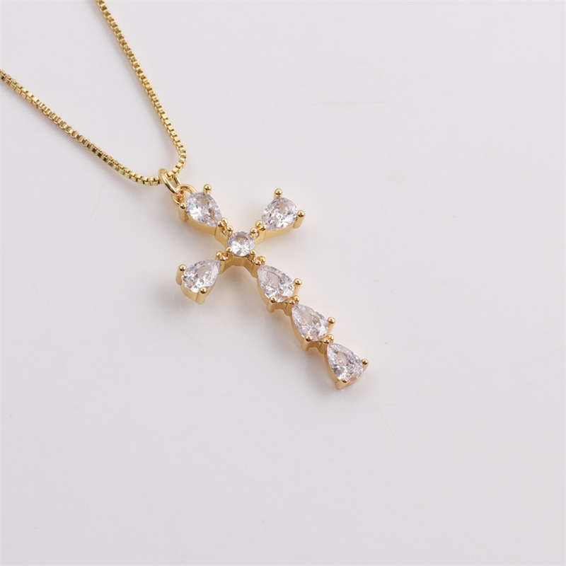 347b6c15 06d5 43e3 ab53 8b082abd903b Lady 18K Gold-plated Copper With Zircon Cross Pendant Necklace