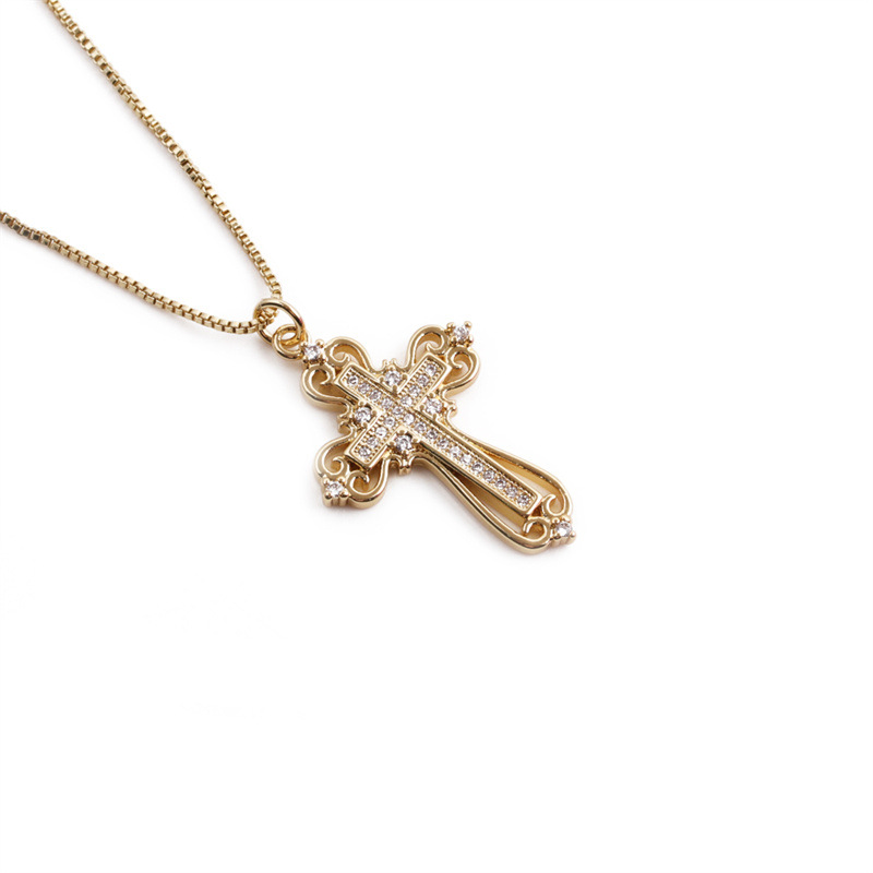 347e5418 24aa 4037 aeb5 c9e9cfeb1749 Lady 18K Gold-plated Copper With Zircon Cross Pendant Necklace