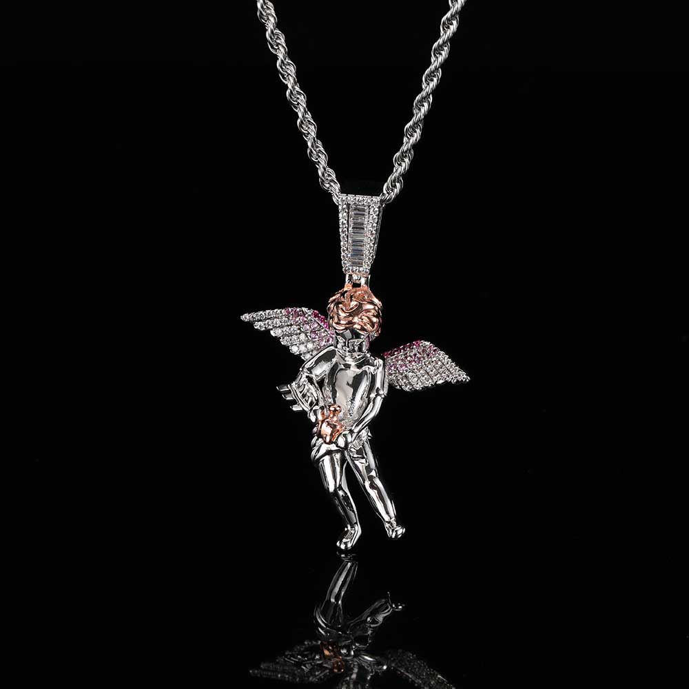 35d8aa93 1163 4823 a7e7 253c89e17abc Hip Hop Arrow Wearing Wine Bottle Angel Pendant Real Gold Electroplated Copper Necklace